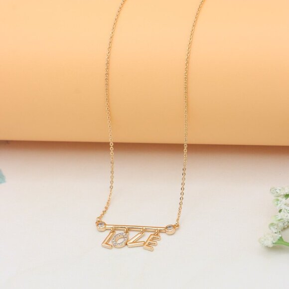 Rose Gold LOVE Necklace with Dainty CZ Charms - Adjustable Chain, XPNL0411 - Picture 8 of 13